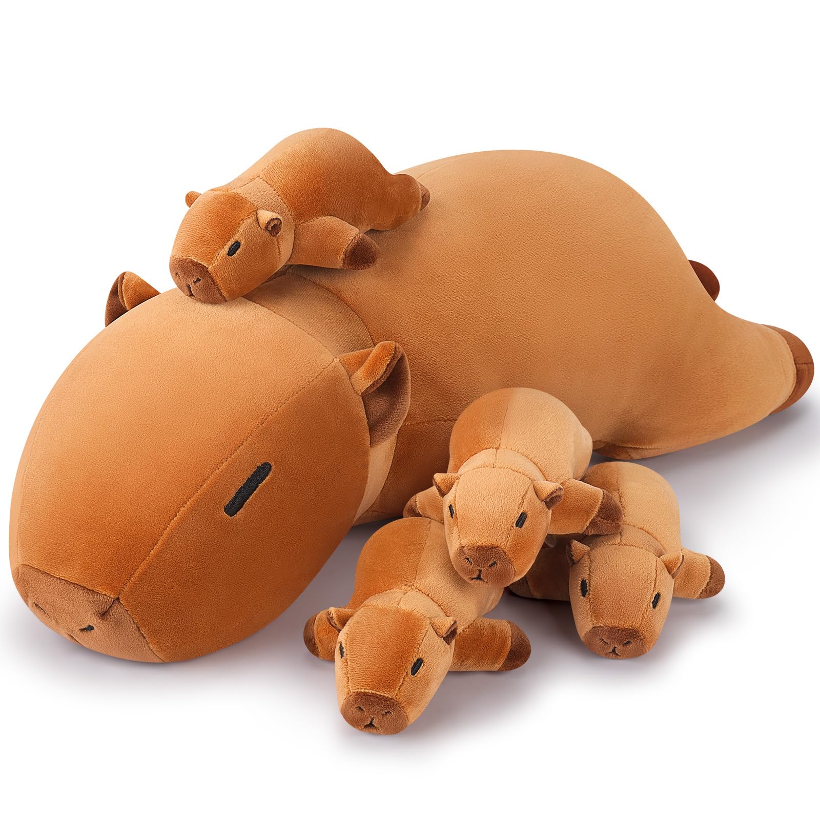 Auspicious beginning 5PCS Stuffed Capybara Plush Stuffed Animals Capybara Plush Mommy with 4 Baby, Simulation Animal Large Mommy Plushies Cuddly Toy Large Hugging Pillow Soft Plushie 17in