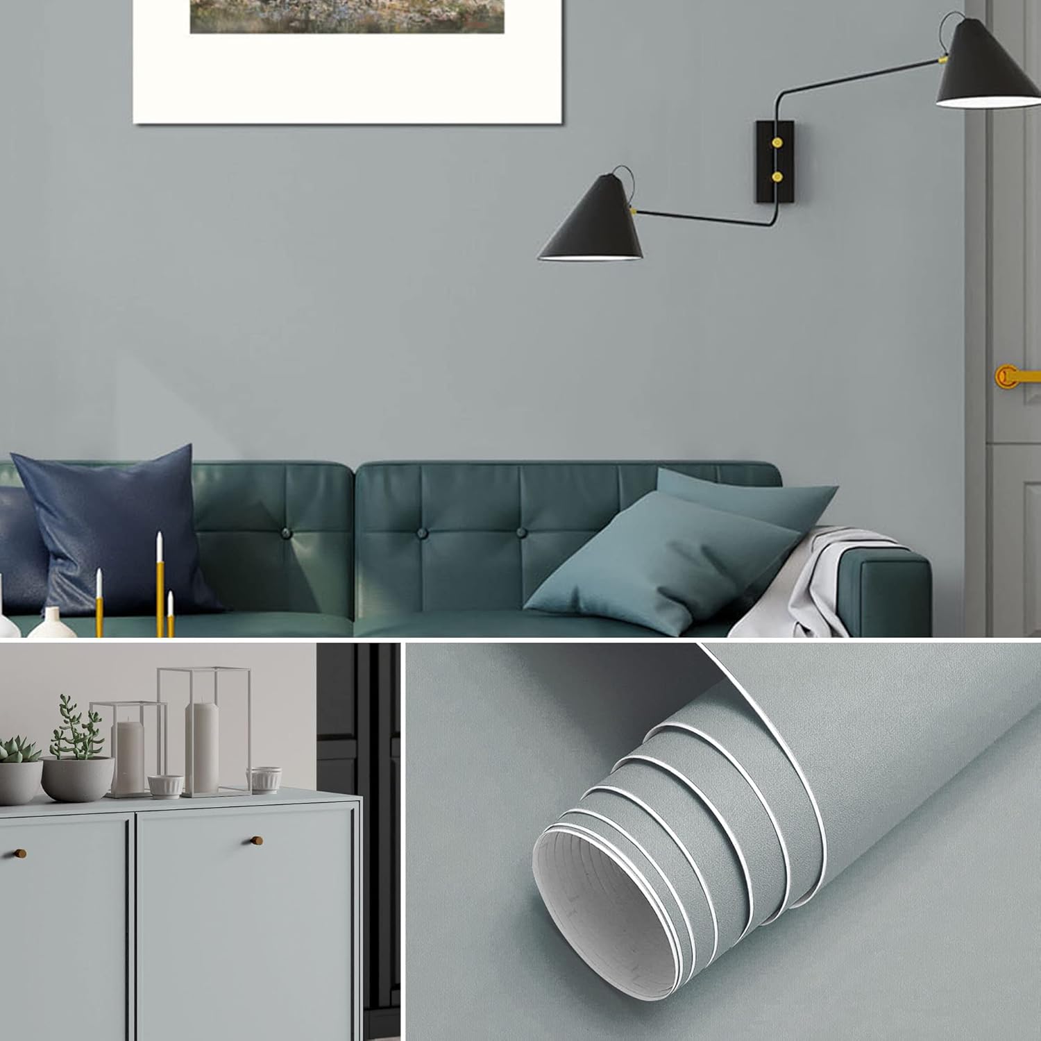 Grey Contact Paper Grey Peel and Stick Wallpaper — 17.7” x 196.8” Grey Wallpaper — Self-Adhesive Contact Paper — Removable Wallpaper Decor Stick and Peel Contact Paper for Cabinet Kitchen (17.7" x 196.8", Gray)