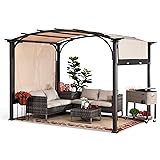 Sunjoy Outdoor Pergola 9.5 x 11 ft. Steel Arched Pergola with Adjustable Canopy for Patio, Backyard and Garden Activities, Tan & Brown Tan & Brown 9.5 x 11 ft. Upgrade