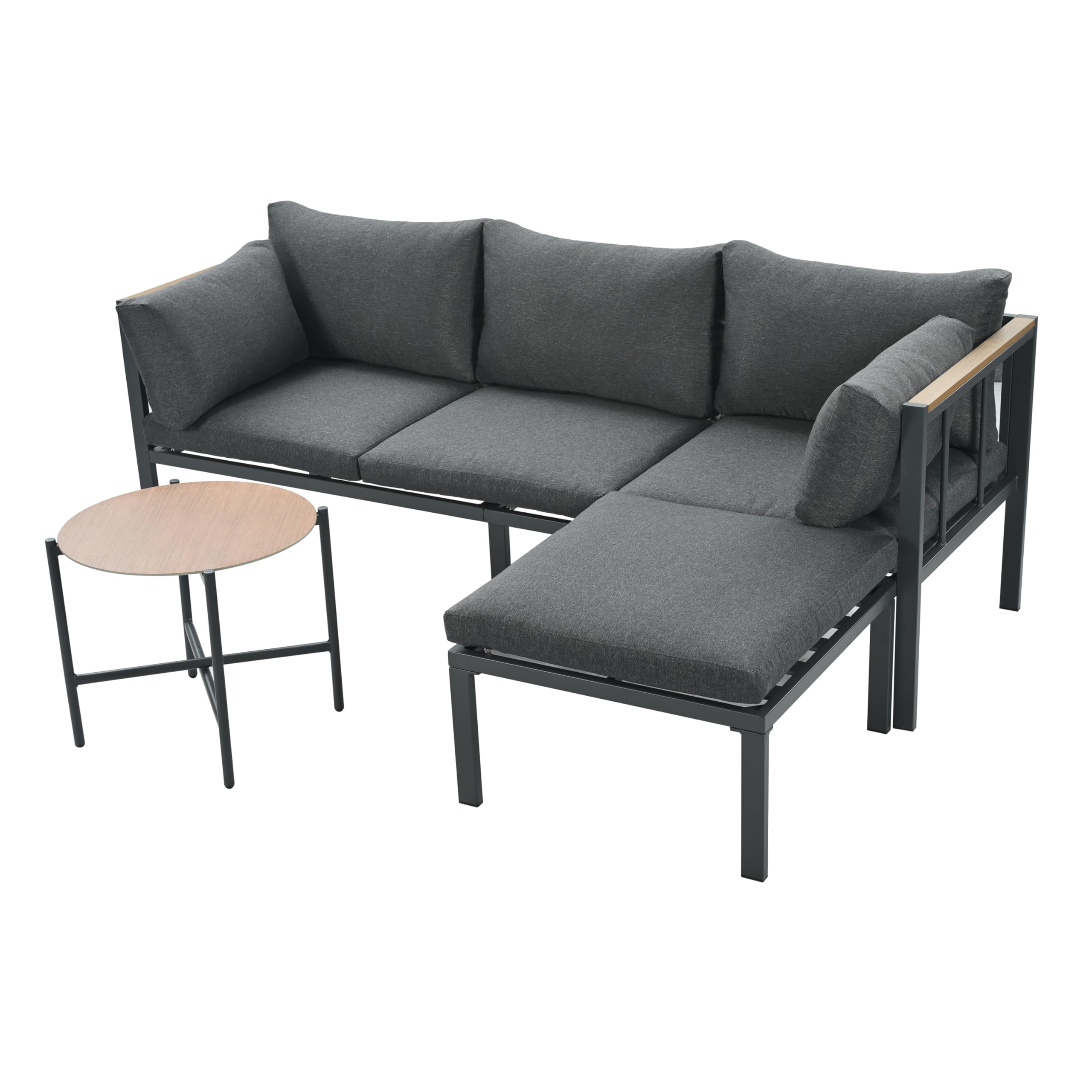 Conjunto Jardin Exterior 3 Piezas Muebles Jardin Exterior con Sofá de 3 Plazas, Banco y Mesa, Mesa y Sillas Terraza con Cómodos Cojines, Mesa y Sillas Terraza Exterior Muebles de Jardín, Gris