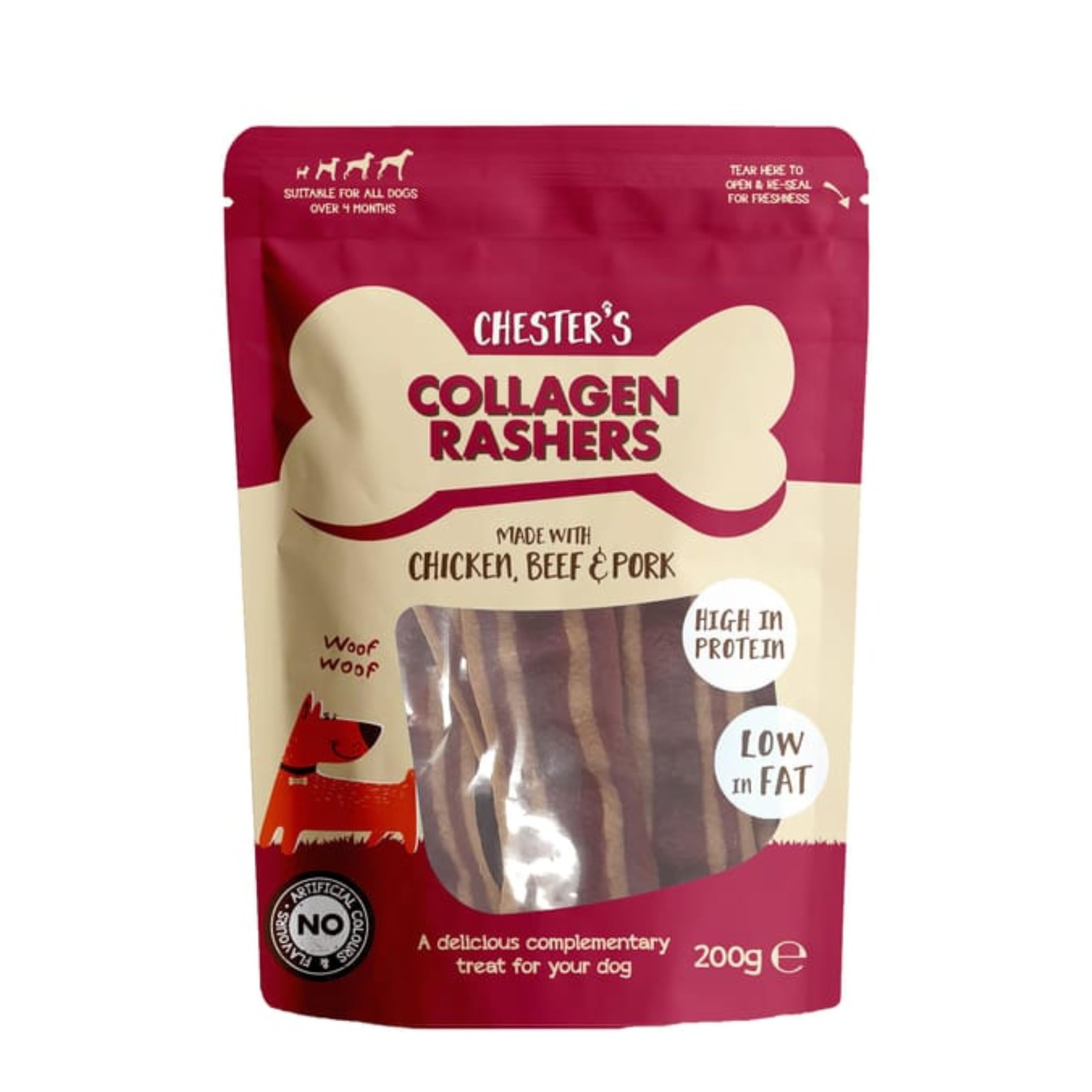 Ark Future Chester's Collagen Dog Treats 200g – High Protein, Low Fat Natural Chews for Dogs – Made with Chicken, Beef & Pork – No Artificial Colours or Flavours