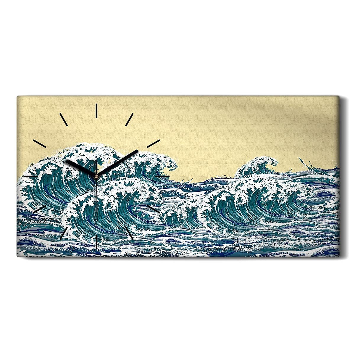 Horloge sur toile d'art moderne Coloray 60x30 cm avec illustration vagues premium
