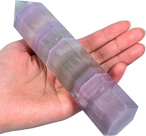 AMOYSTONE Obelisco de fluorita de lavanda, torre grande de varita de cristal curativo, 6 columnas facetadas, terapia de meditación de chakras de AMOYSTONE Obelisco de fluorita de lavanda, torre grande de varita de cristal curativo, 6 columnas facetadas, terapia de meditación de chakras de