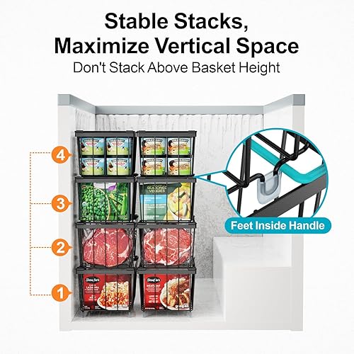 Miniatura 6 de iSPECLE Contenedores organizadores de congelador profundo, paquete de 8 cubos organizadores apilables para congelador de 7 pies cúbicos, clasificar