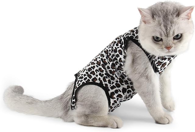 Etdane Cat Onesies Surgery Recovery Suit Abdominal Wounds Protector Post-Operative Shirt Pet E-Collar Alternative Vest for Home Leopard Print Medium
