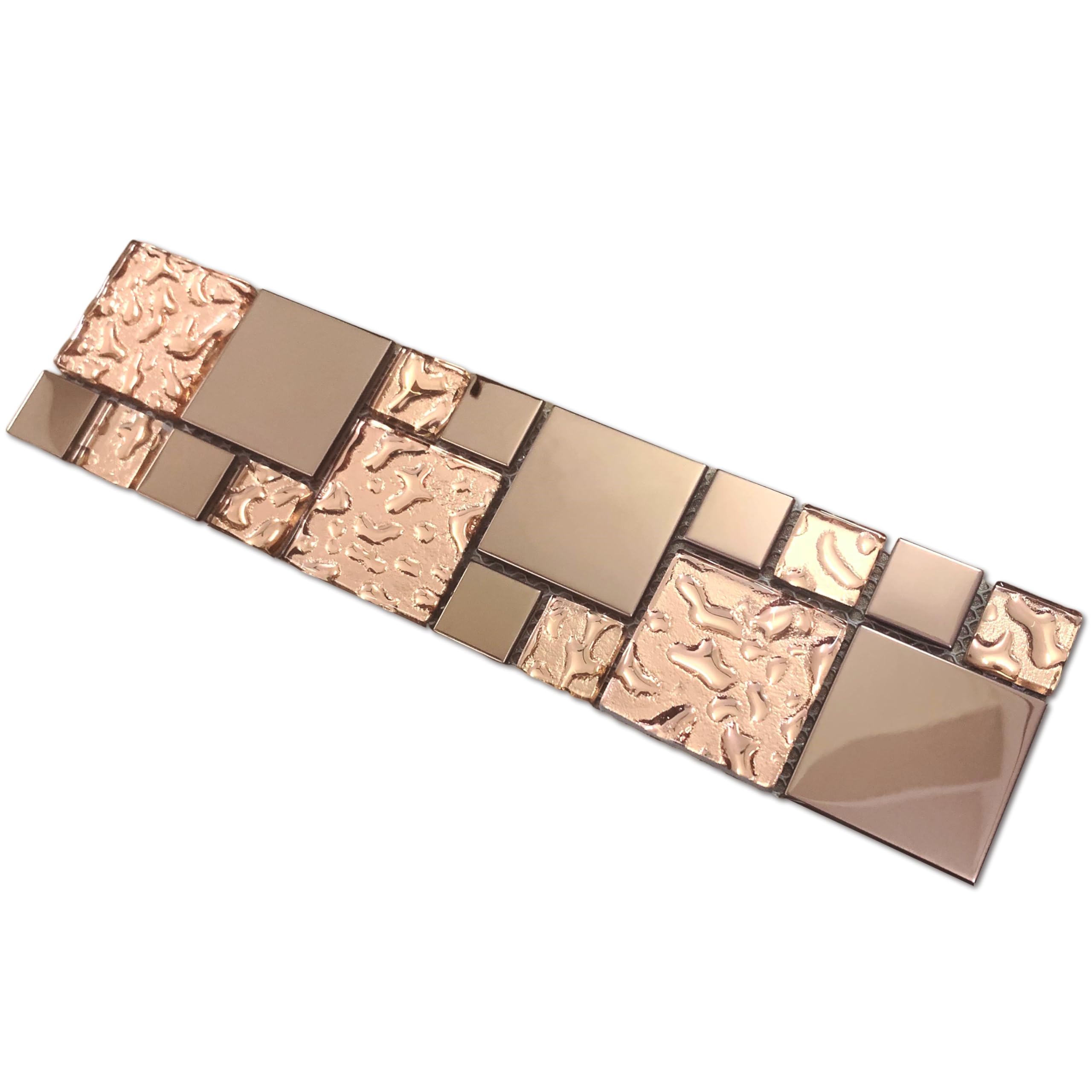 Rose Gold Metallic Mosaic Textured Glass Tile Shiny Metal Luxury Backsplash for Kitchen & Bathroom, Accent Wall Tiles (3x12 Sample)