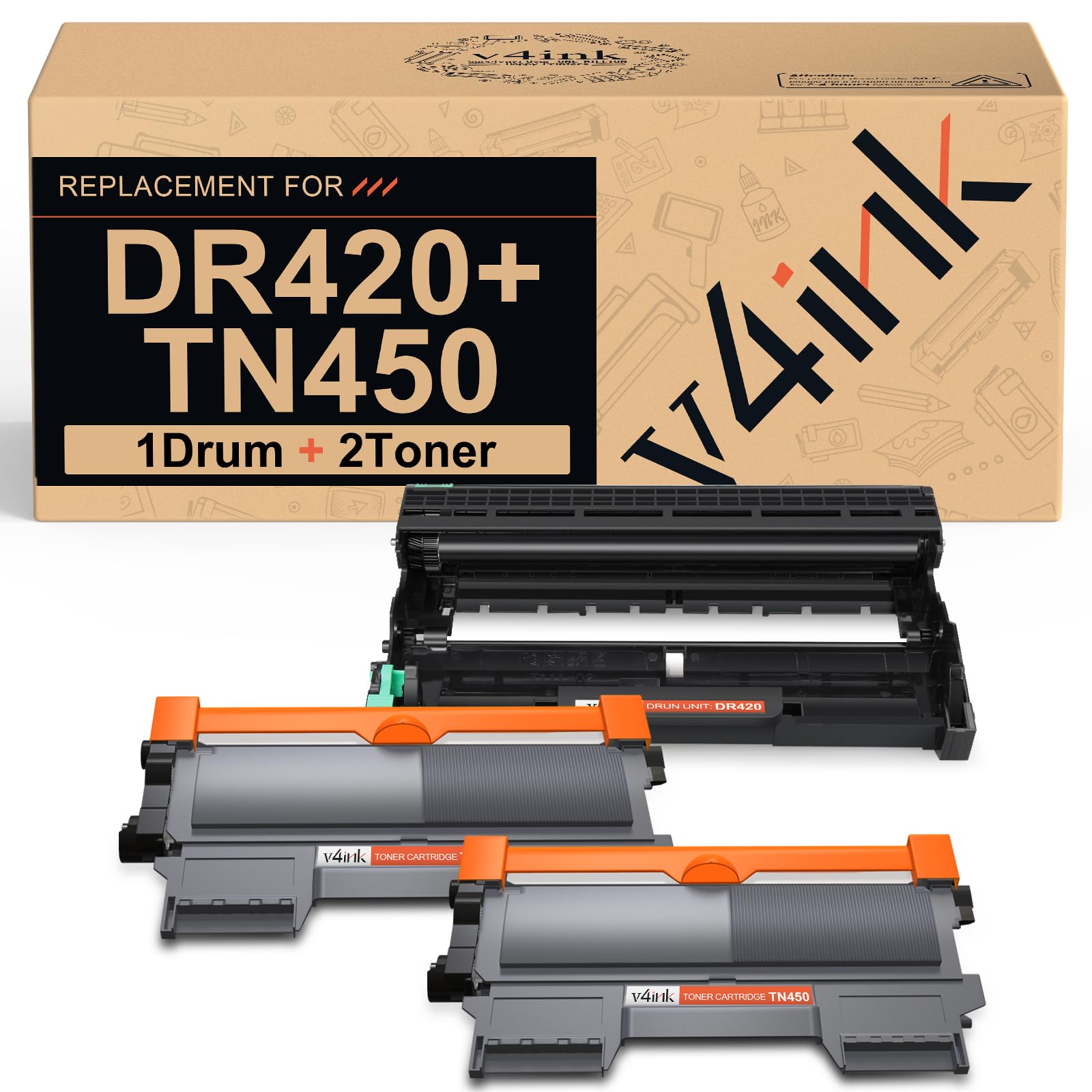 v4ink DR420 TN450 Compatible for Brother DR-420 Drum TN-450 Toner 3Pack Set