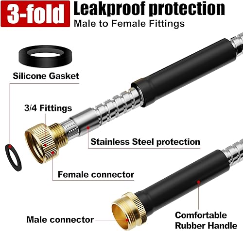 Miniatura 2 de BT75S - Manguera de jardín de 75 pies, manguera de agua de metal de acero inoxidable de 75 pies con boquilla, flexible, a prueba de óxido, sin