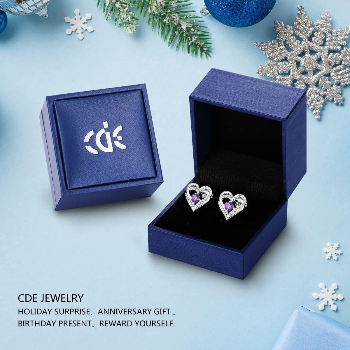 CDE Forever Love Heart Stud Earrings for Women, 925 Sterling Silver Birthstone Heart Stud Earrings Christmas Day Mother's Day Gift Anniversary Birthday Jewelry Gifts for Women Wife Her - Image 6