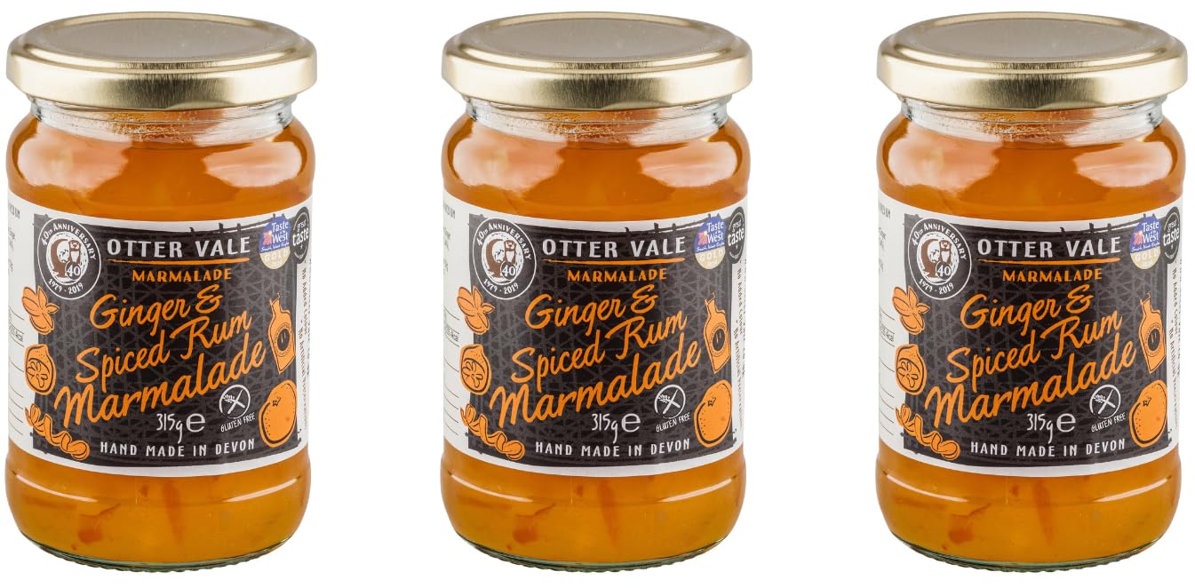 Otter Vale - Ginger & Spiced Rum Marmalade, Seville orange fruitiness and a generous splash of rum, hand-made in Devon, gluten-free, 315g glass jar x 3