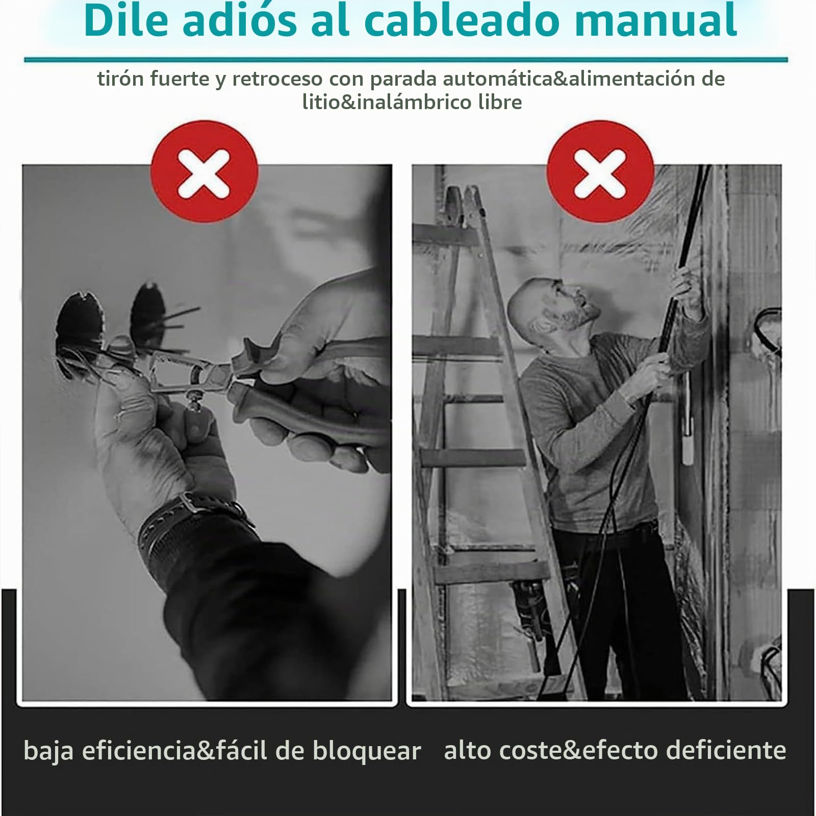 Tirador de Cables,Guía pasacables Profesional, Máquina encordadora baterías Litio, Tirador de Cable magnético, Ayuda para enhebrado Cables, Herramienta Hacer Hilos PVC,2*battery