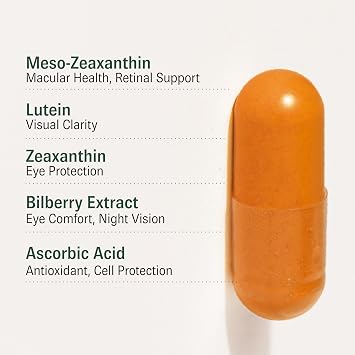 Eye Health Supplement - Meso Zeaxanthin + Lutein + Zeaxanthin + Bilberry and VIT C/A/E/B2 with Zinc - UK Made
