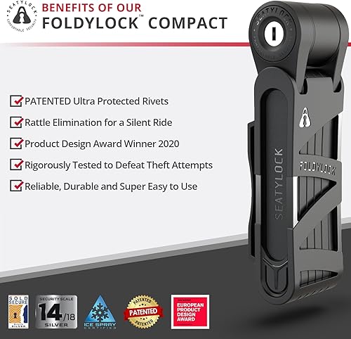 Miniatura 2 de Seatylock FoldyLock - Candado plegable compacto para bicicleta, candado para bicicleta galardonado y patentado, ligero, de alta seguridad,