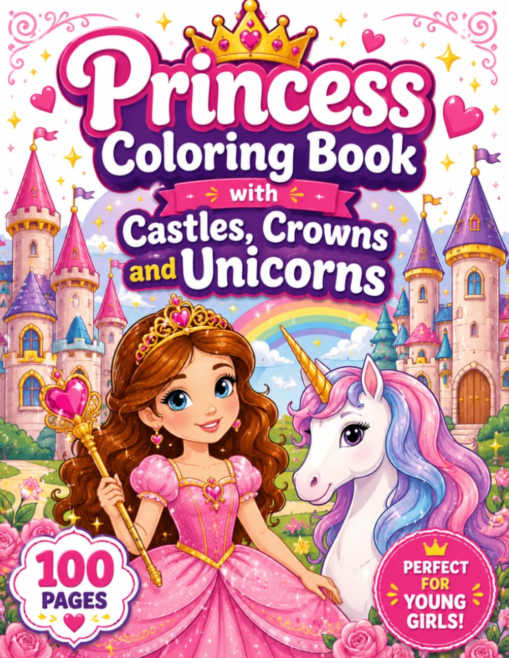 Princess Coloring Book with Castles, Crowns and Unicorns
