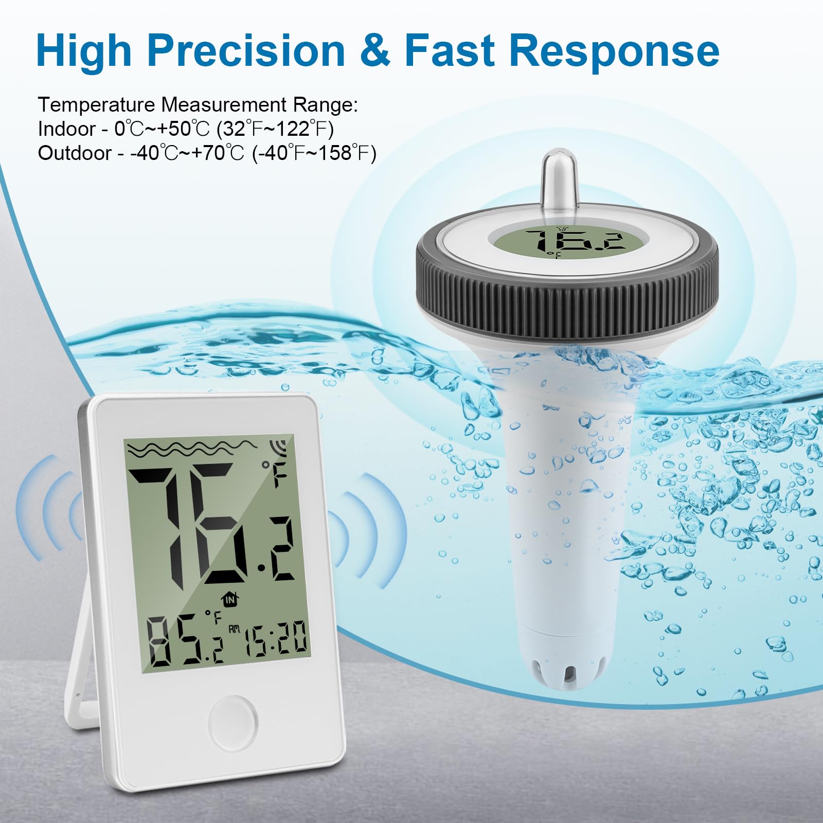 Thermomètre de Piscine Sans Fil, Thermomètre Numérique Flottant Sans Fil pour Piscines, Thermomètre de Piscine étanche IP67, Thermomètre d'eau Intérieur Extérieur pour Aquariums, Baignoires, étangs