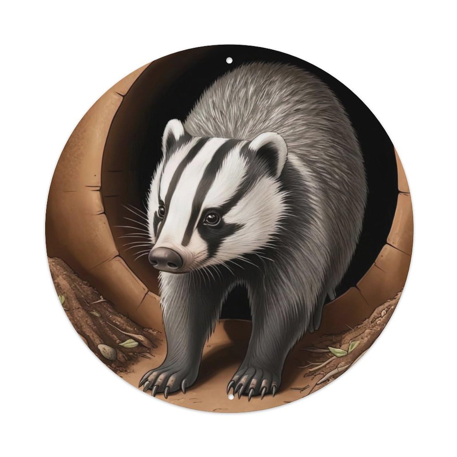 Wildlife Badger in Natural Setting Burrow Entrance Cute Animal Vintage Metal Tin Sign Plaque Wall Decor for Cafe, Club Bar, Office, Garden Metal Poster 8x8Inch
