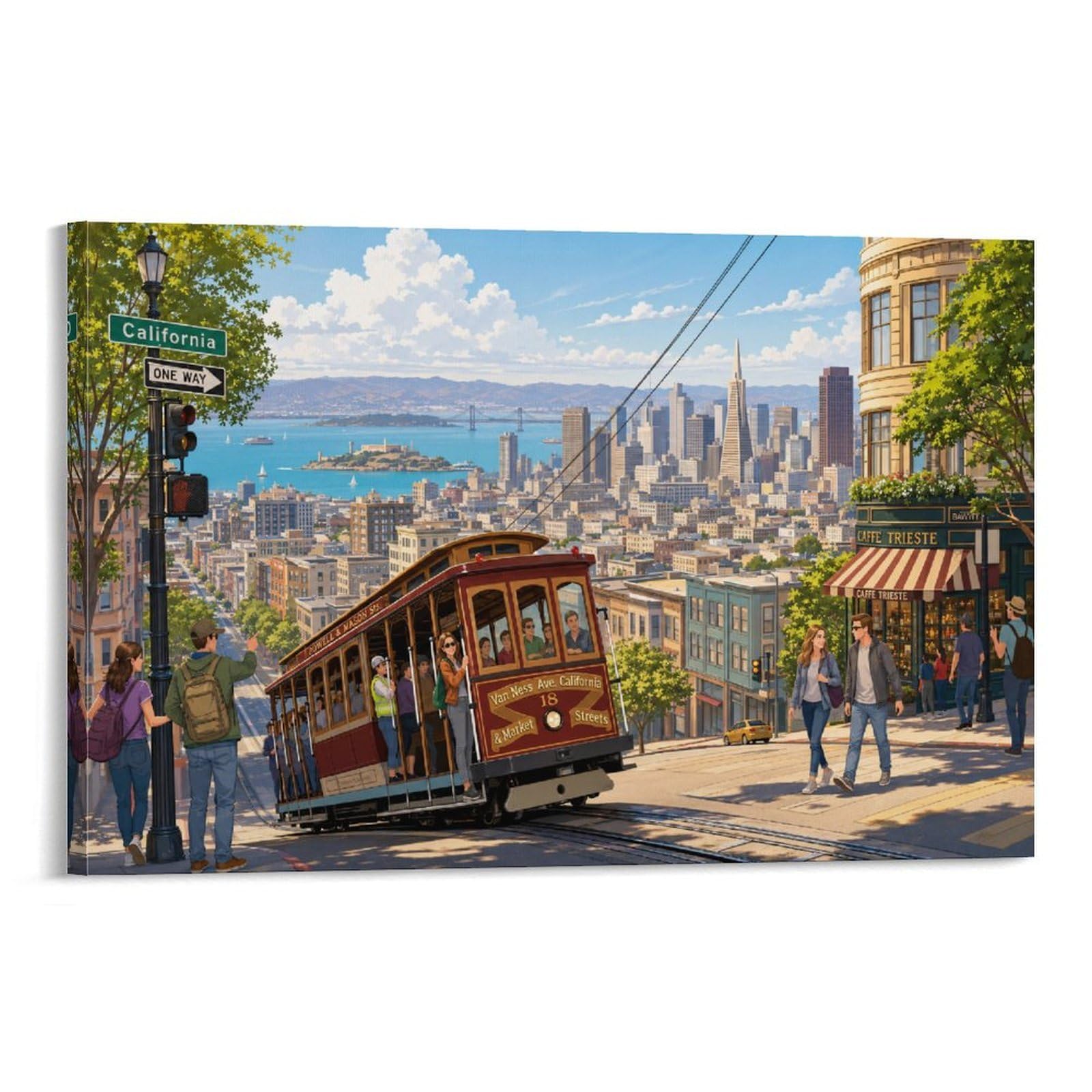 ASDFGHJKLZA San Francisco Hyde Street Canvas Prints Pictures Poster California Modern HD Wall Art Decor for Bedroom, Home, Office, Dining Room Decorations, Gift 20x30inch(50x75cm)