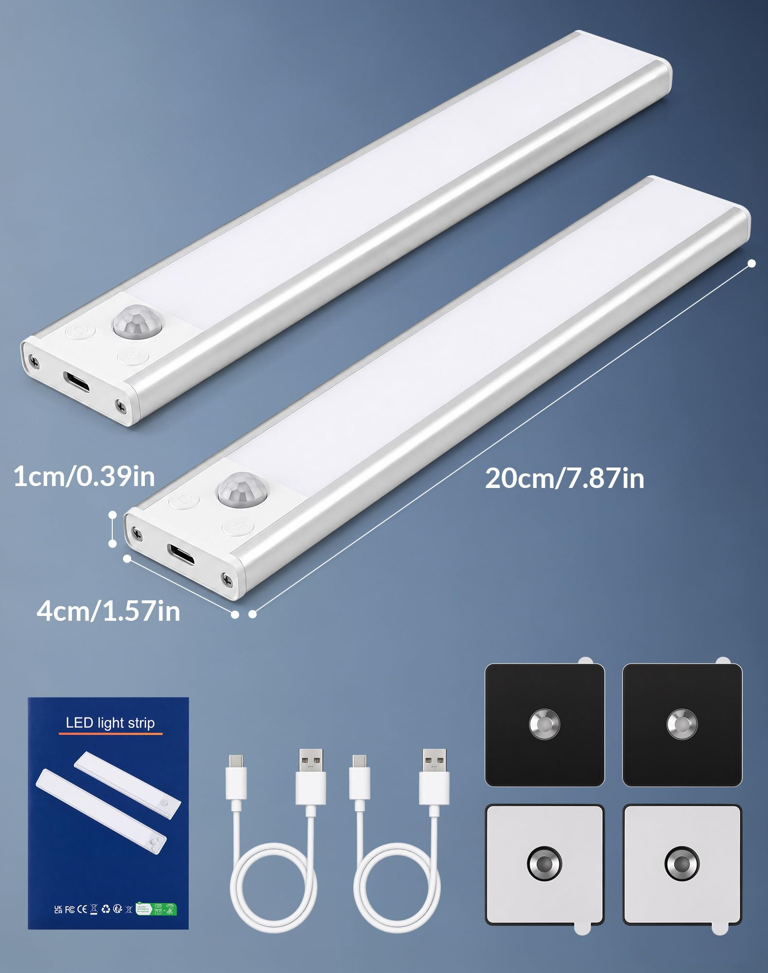 Schrankbeleuchtung Unterbauleuchte Küche LED Lampe - Bewegungsmelder Licht Akku Schrank Beleuchtung - Batterie Leuchte Schranklicht Lichtleiste Kabellos Leiste Küchen USB Light Aufladbar Dimmbar