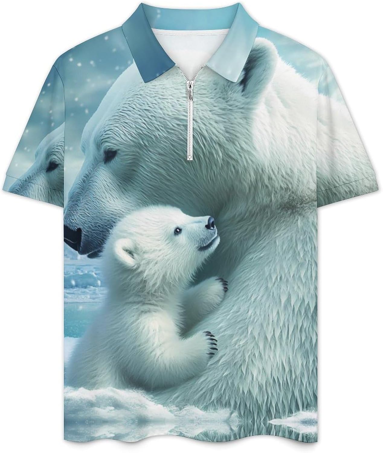 White Bear Mama Mens Polo Shirts Track Suits 2 Piece Short Sleeve Sweatsuit 1/4 Zip Golf Loungewear for Sports