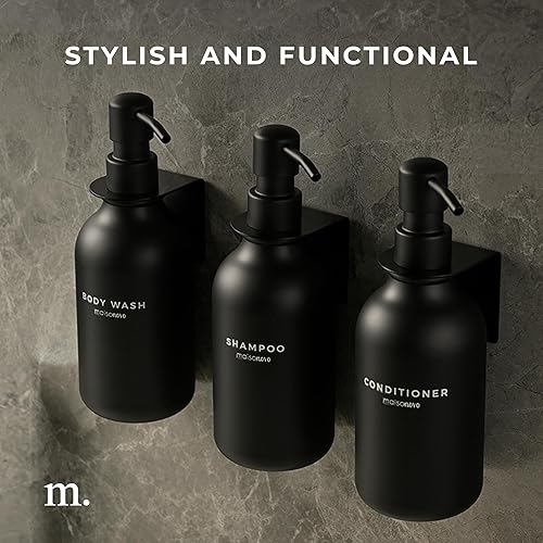 Miniatura 6 de MaisoNovo Soporte adhesivo para jabón  Juego de 2 soportes para botellas de champú - Negro  Soporte para botella de jabón  Soporte para jabón