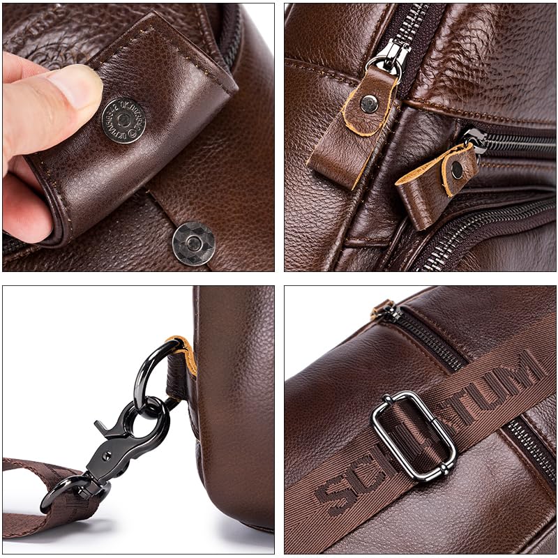 Image of Crossbody Bag for Men Genuine Leather Sling Bag Small Chest Shoulder Bag Durable Men Bag Crossbody