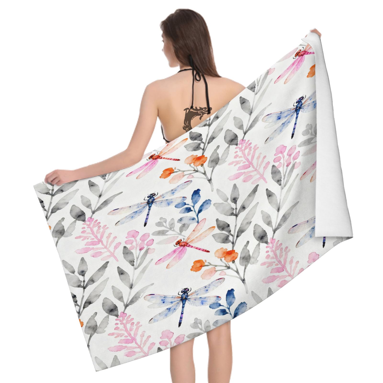 Leichong 3D Watercolor Dragonfly Beach Towel Large Microfiber Soft Quick Dry for Adults, Natural Style Bath Towel Lightweight Soft Absorbent for Travel Swimming Pool Sports, 80 x 160 cm