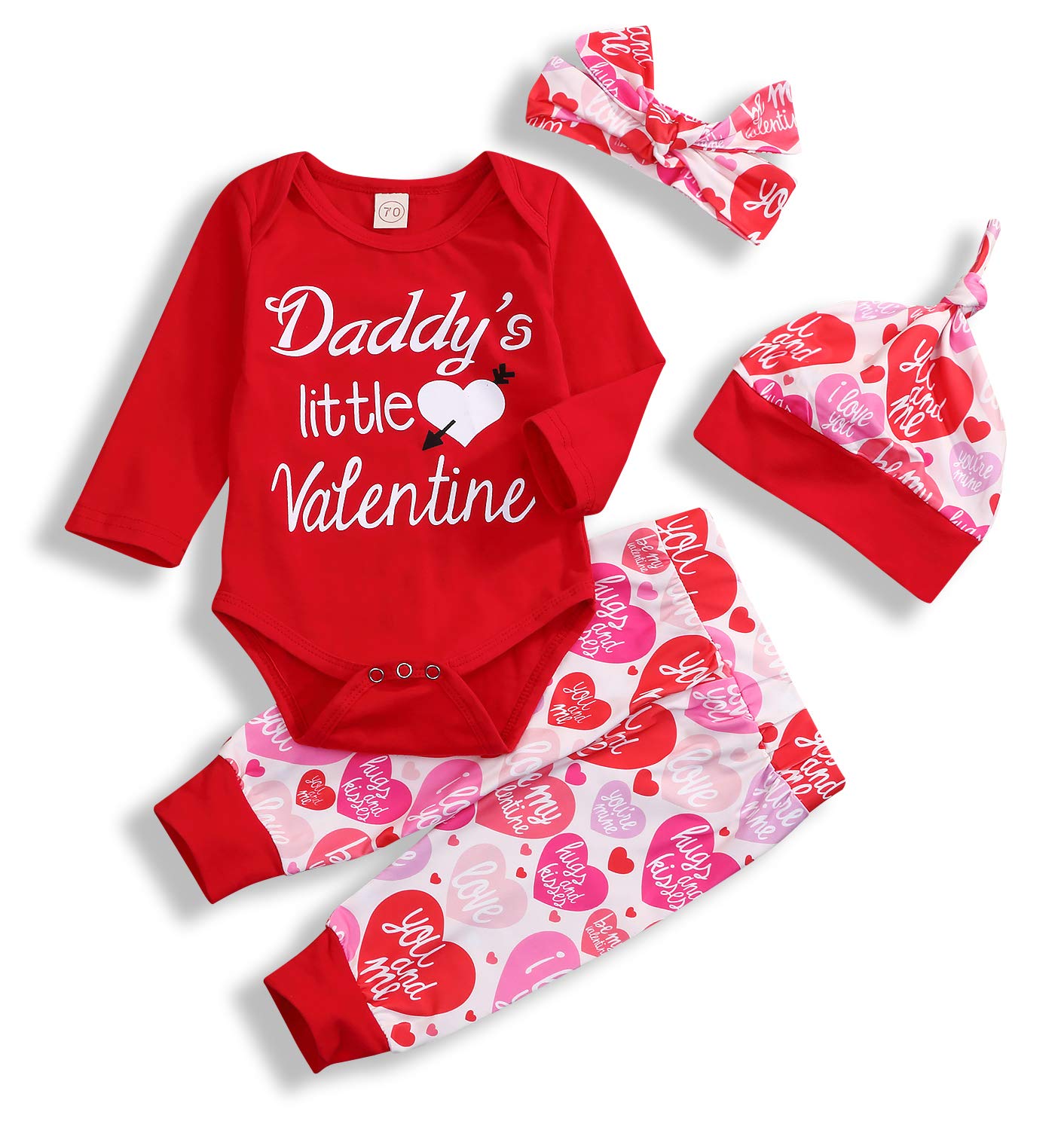 YOUNGER STAR My First Valentine's Day Outfit Set Newborn Infant Baby Girls Cute Red Romper Bodysuit
