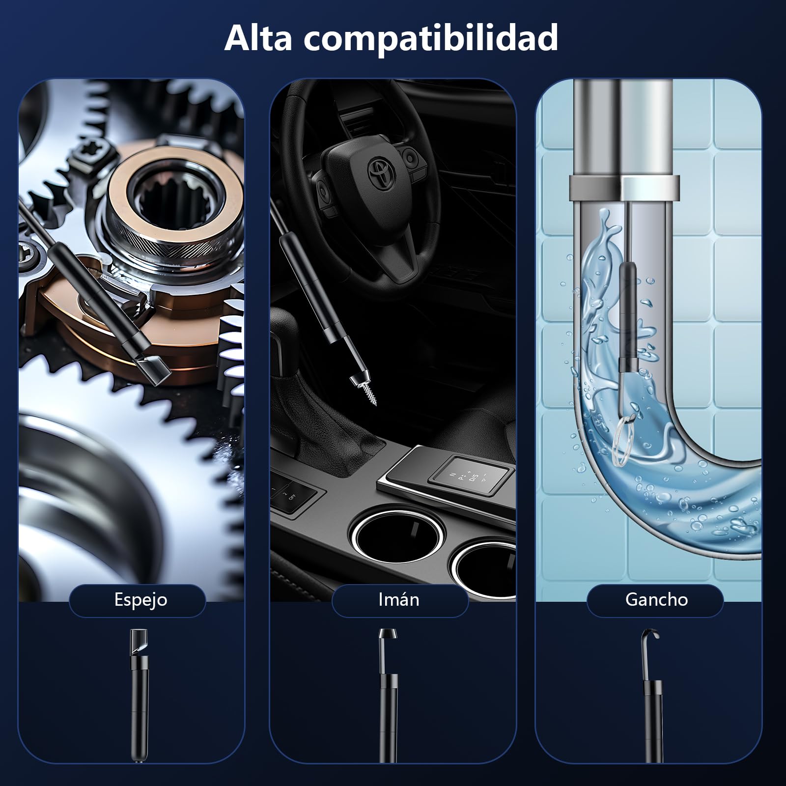Endoscopio Cámara de Inspección 10 Metros | Cámara Endoscópica Full HD 1080P IP67 Impermeable con 8 LED, Imán y Gancho para Tuberías, Motores, Alcantarillas - Cámara para Móvil sin App