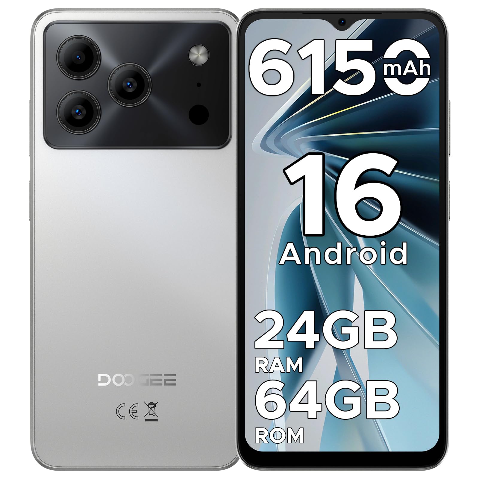 Note56 Android 16 Mobile Phone, 6250mAh Silicon Anode Battery, 6.56" HD+ IPS 90Hz, Octa Core 24GB+64GB Smartphone, 8MP, Body 8.48mm Phone, Face ID/OTG/GPS/Dual SIM 4G Mobile