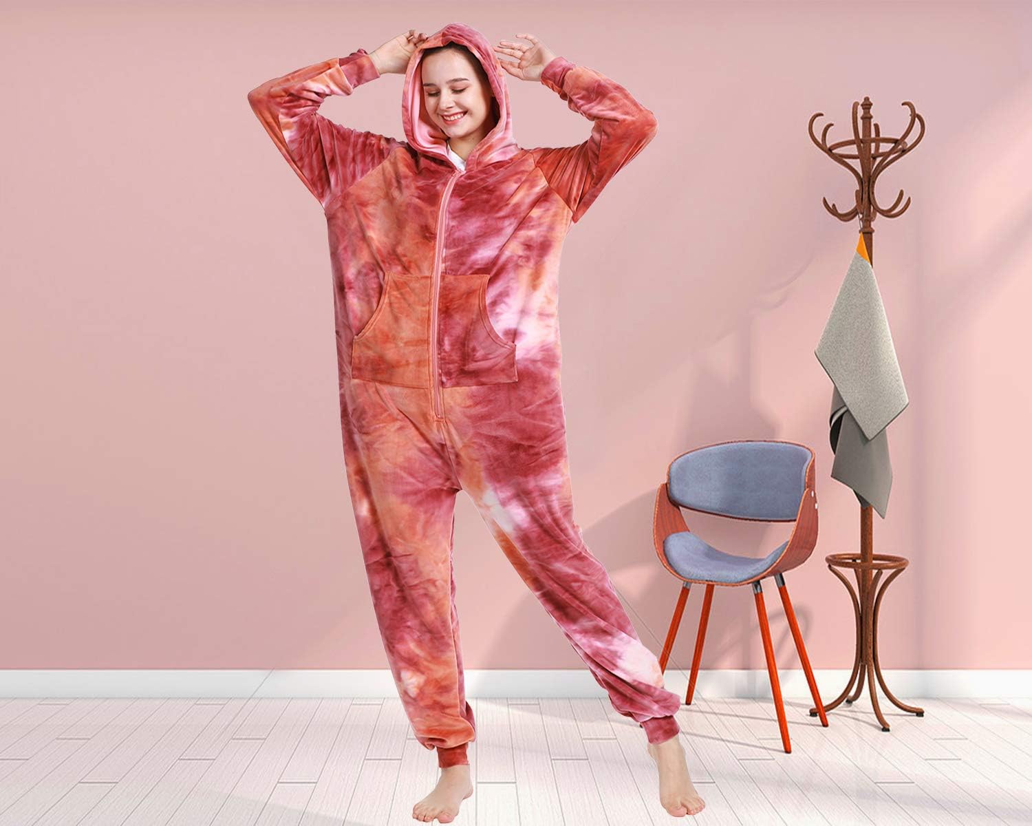 Lifeye Adult Jumpsuit Pajamas Hoodie Homewear Romper Sleepwear Tie Dye Costume for Women Men - Image 6