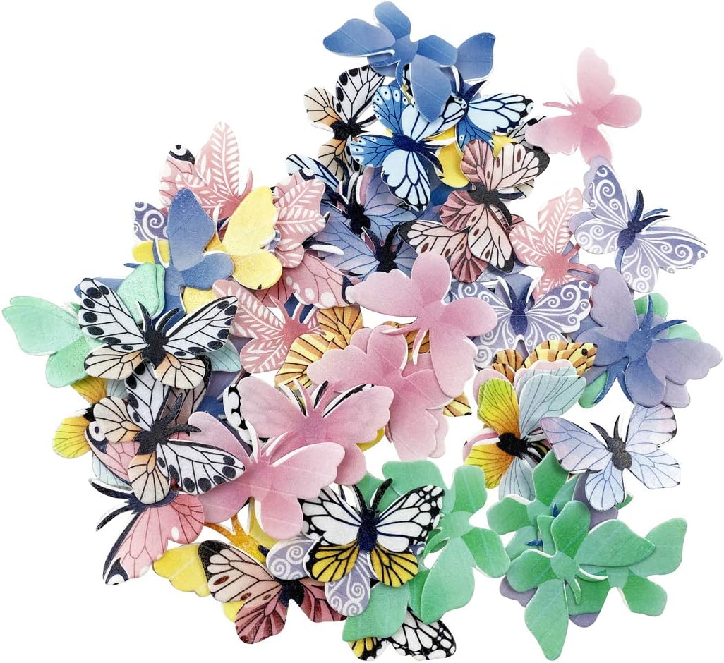 Set of 72 Edible Butterfly Cupcake Toppers Wedding Cake Birthday Party Food Decoration Mixed Size & Colou