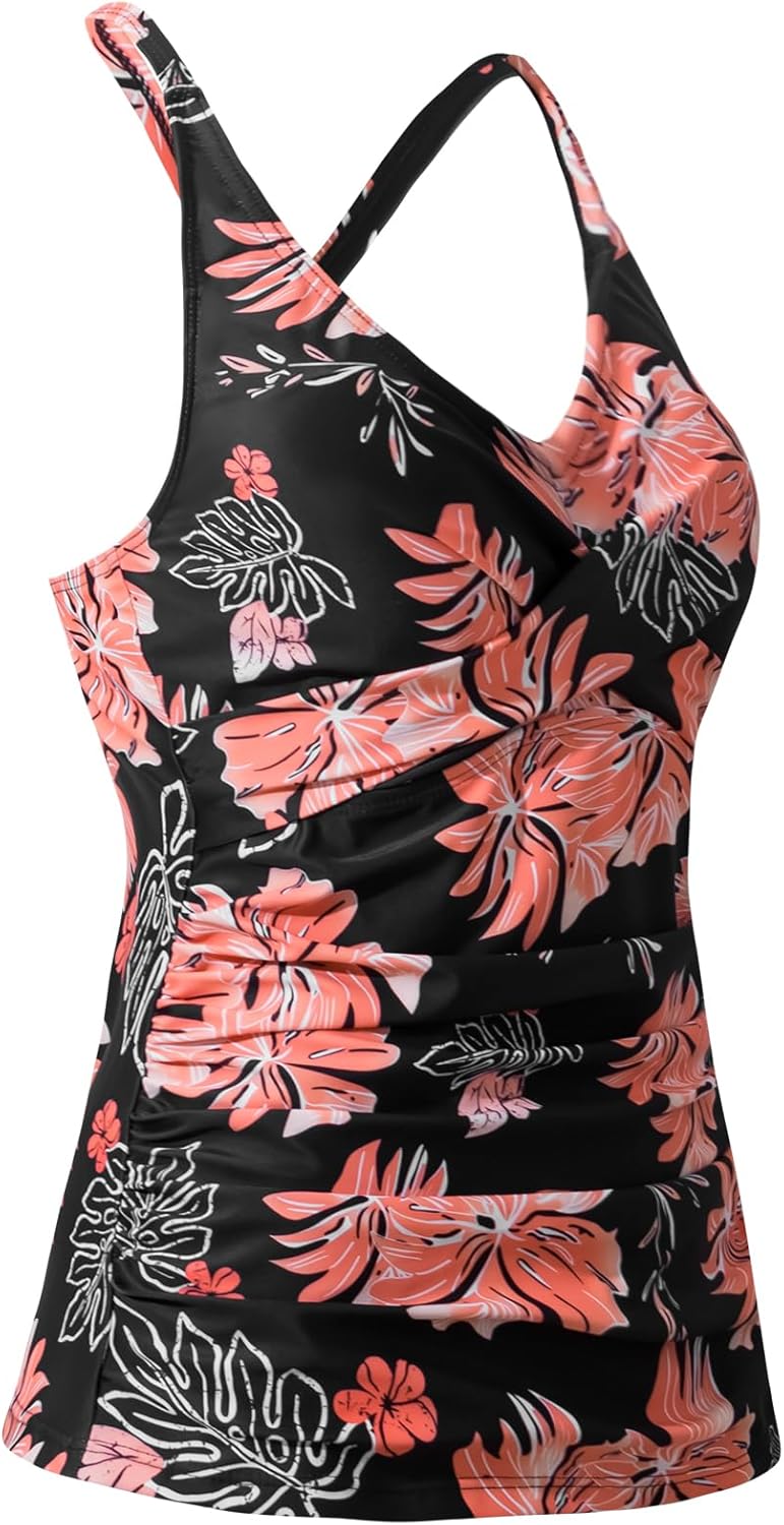 Fanuerg Tankini Top Only Twist Front Bathing Suit Tops for Women Tummy Control Tank Tops V Neck Swimsuit Top No Bottom - Image 5