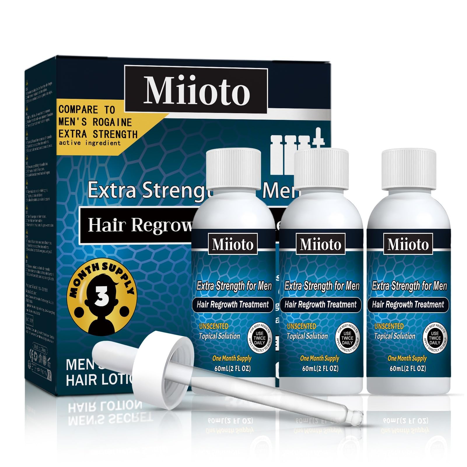 Anticaduta Capelli Uomo, Siero Crescita Capelli, Acceleratore Crescita Capelli, Siero Capellis Crescita Adatto a Tutti i Tipi, Rendere i capellis Più Folti, 3 * 60 ML