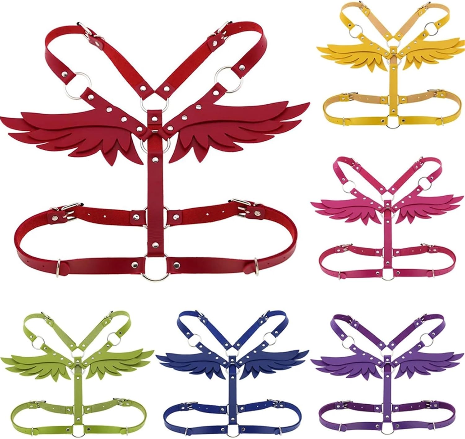 Fashion Women Belts Angel Wing Faux Leather Adjustable Harness Waist Shoulder Bondage Halterneck Body Belt