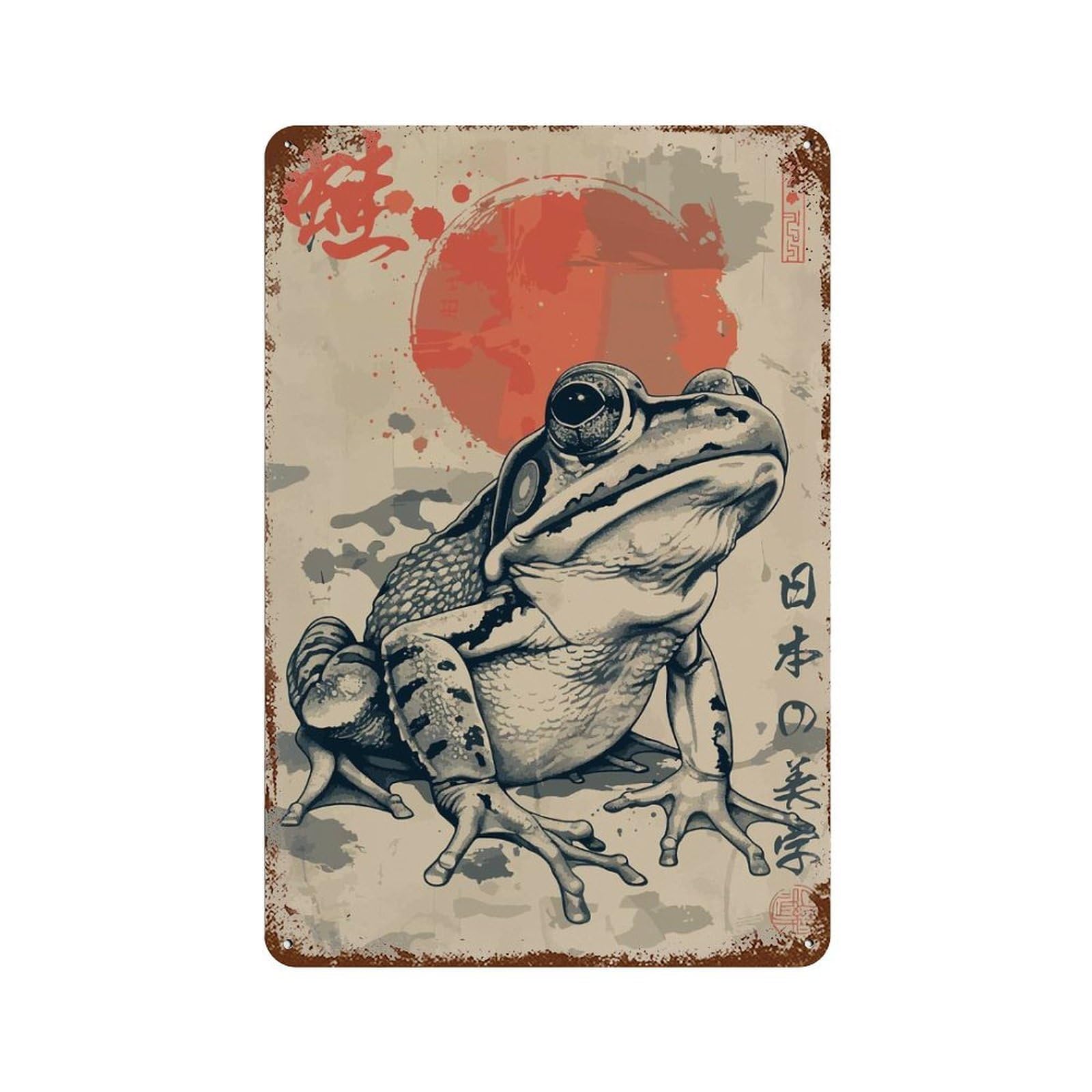 Japanese Cottagecore Frog Retro Metal Sign 11.8"x7.9", Industrial Home Decor for Garage, Pub Or Kitchen