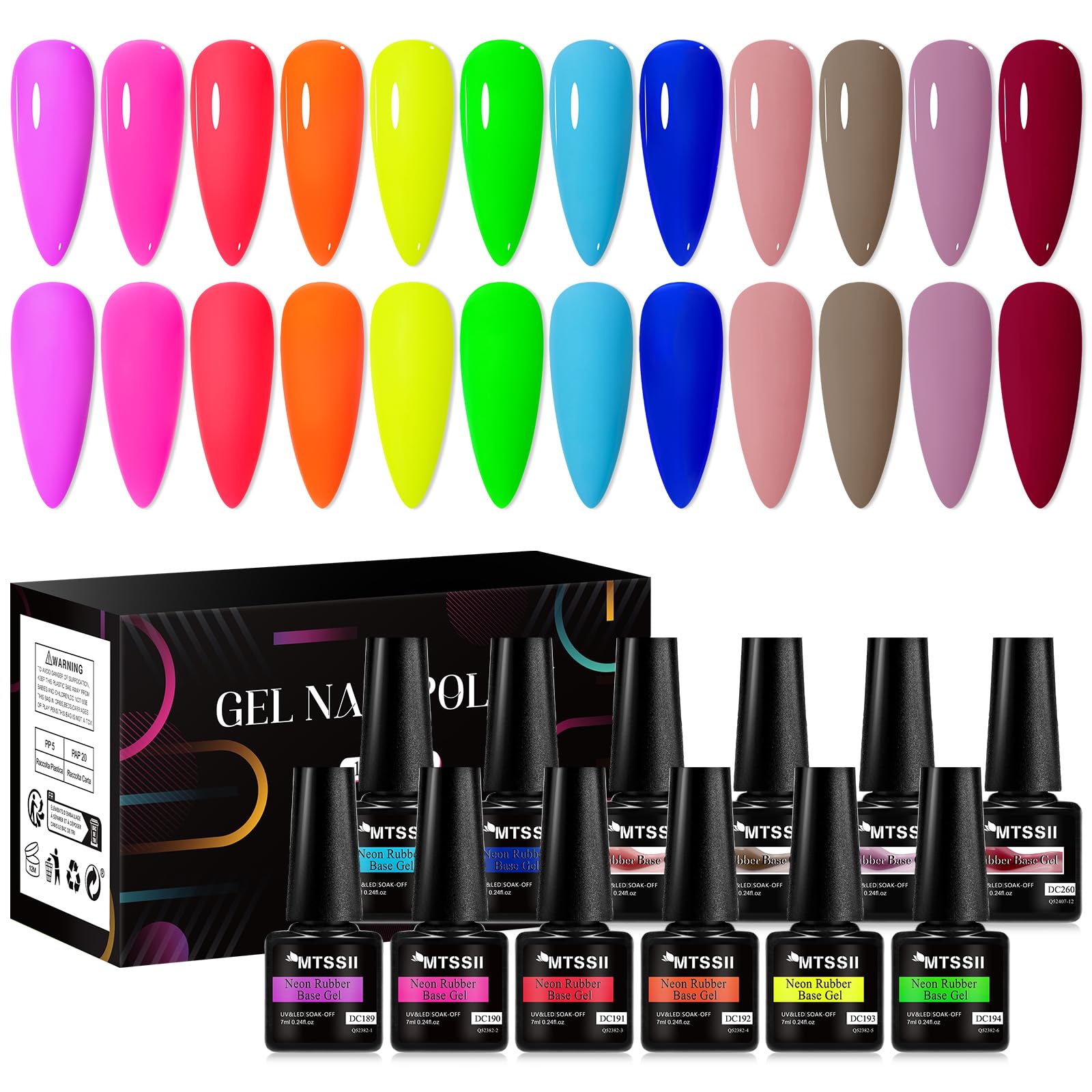 MTSSII Rubber Base Gel for Nails of 12 Colors Neon Orange Green Blue Yellow Rose Red Builder Base Gel Nude Purple Gel Nail Kit Popular Nail Art DIY