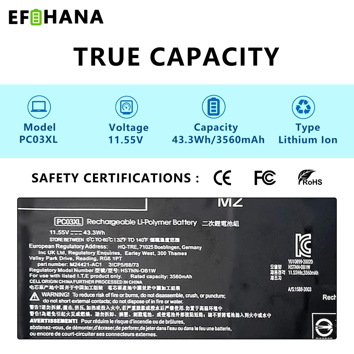 Amazon.com: PC03XL PC03043XL Laptop Battery Replace for HP