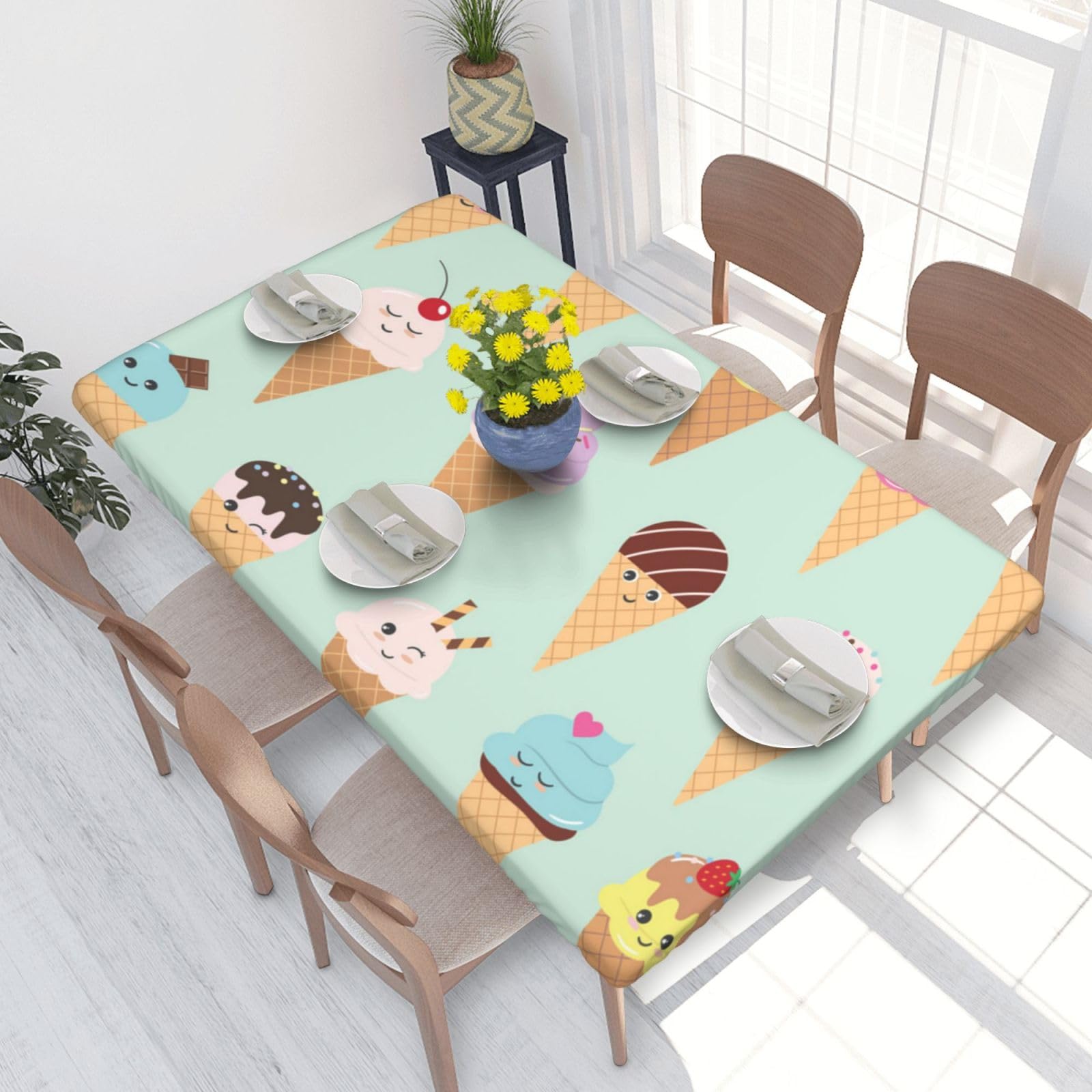 BNVSADC Ice Cream Cones Printed 4FT Tablecloth 122x76 CM Polyester Kitchen Water Resistant Table Cloth Dining Table Decoration Table Covers