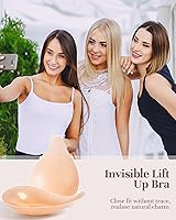 Vista 7 de APOWUS Sujetadores adhesivos para mujer, brasier invisible con realce, sin espalda, brasier sin tirantes para busto grande, reutilizable