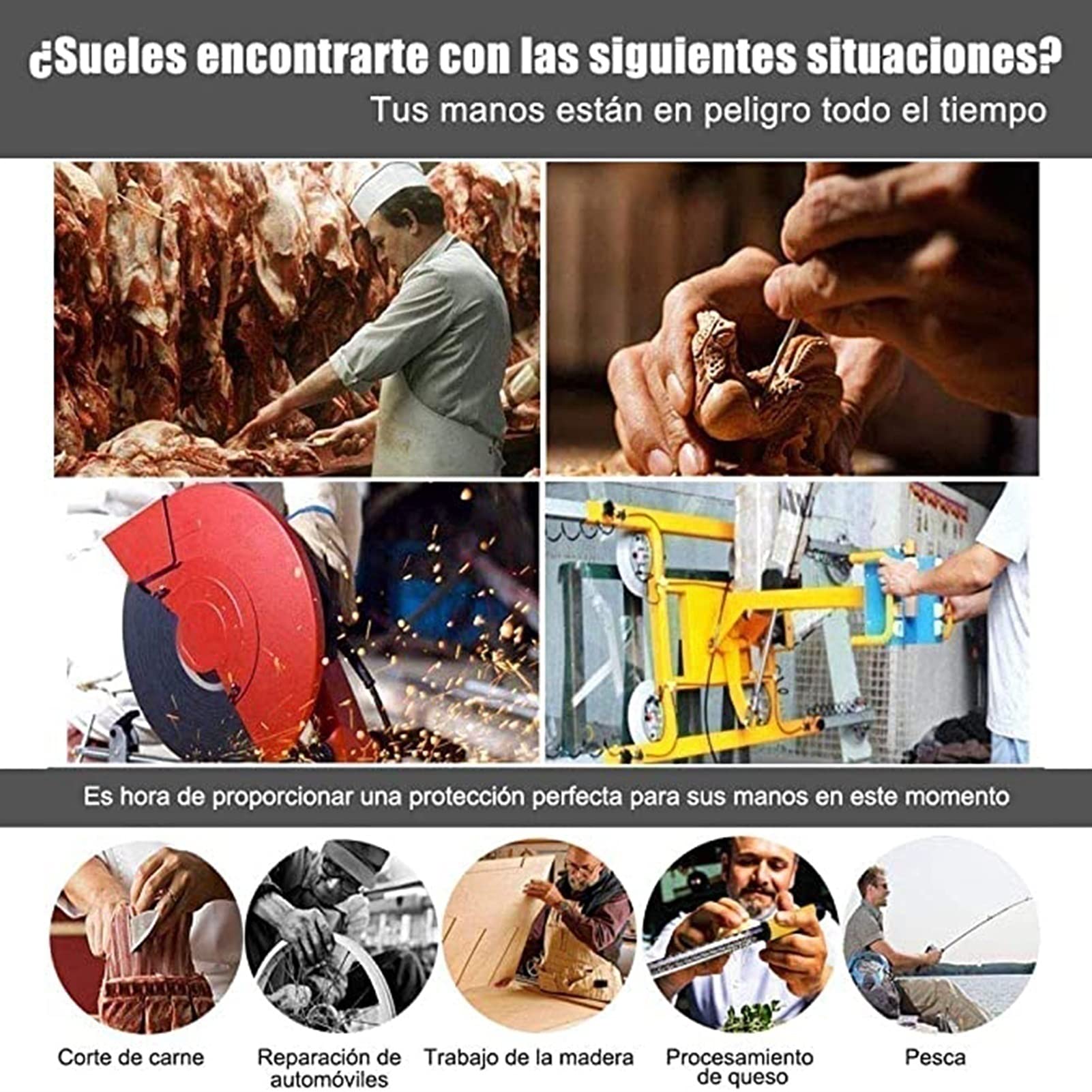WXYZ Guantes Antideslizantes, alambres de Acero Inoxidable Guantes de Seguridad de carnicería Nivel 5 Protección, Guantes de Trabajo de Seguridad para Cortar Carne y Pesca