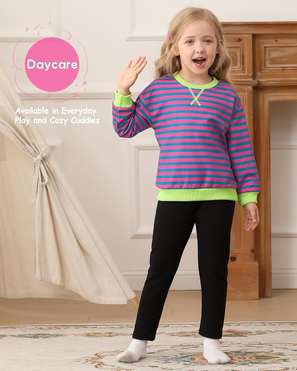 Jecson Toddler Girl Clothes Set: Soft Stretch 3pcs Outfits Colorful Striped Sweatshirt & Leggings Cute Fall Home School 2-8Y - Image 2