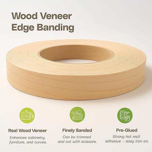 Miniatura 7 de Edge Supply Rollo de bandas de borde de chapa de madera preglued de arce de 12 pulgada x 50 pies, cinta de madera flexible, fácil aplicación para
