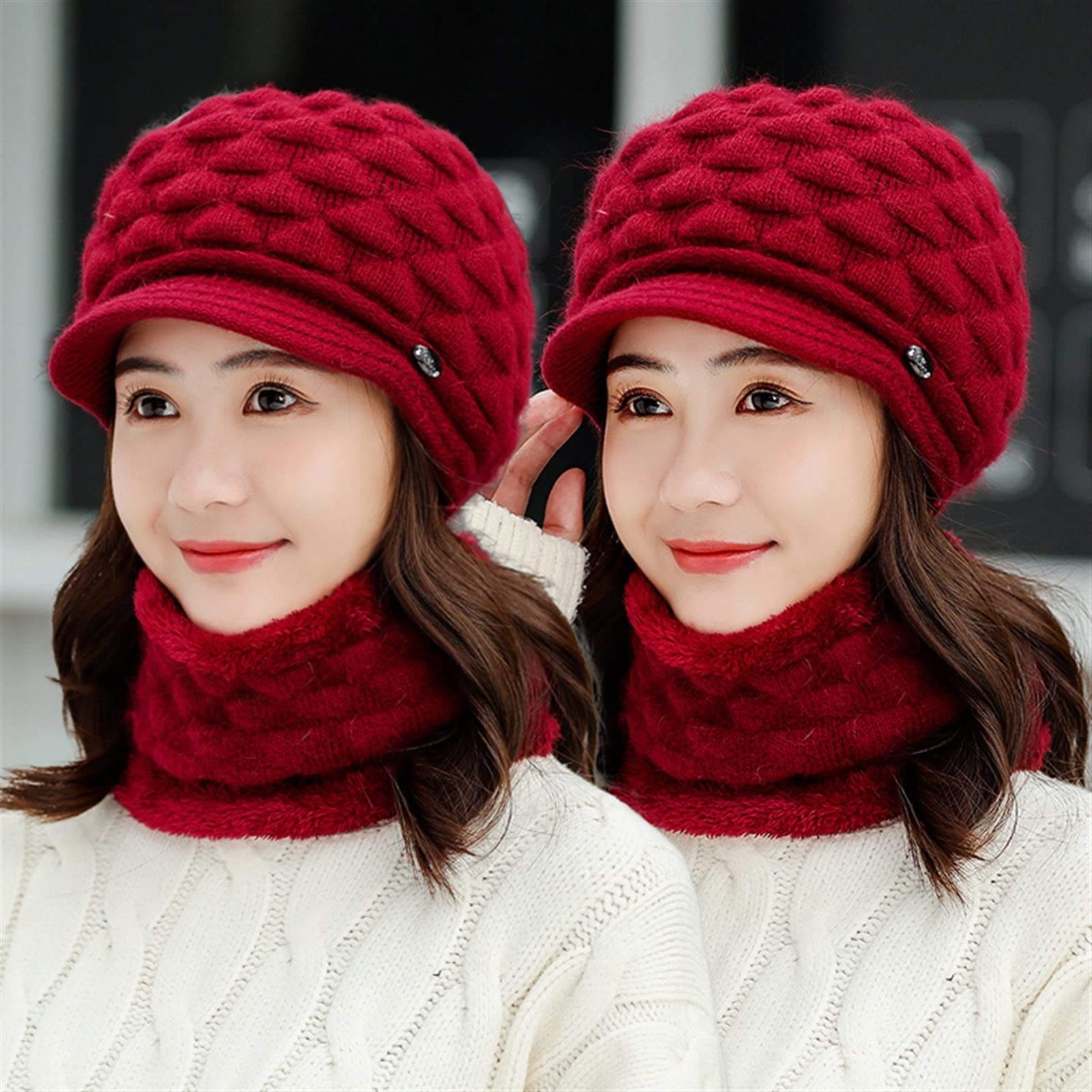 FYting Winterhoed voor dames, wintermuts voor dames, warme en comfortabele gebreide hoed voor mannen en vrouwen, modieuze krullende randen, geschikt voor winter, Kerstmis (zwart