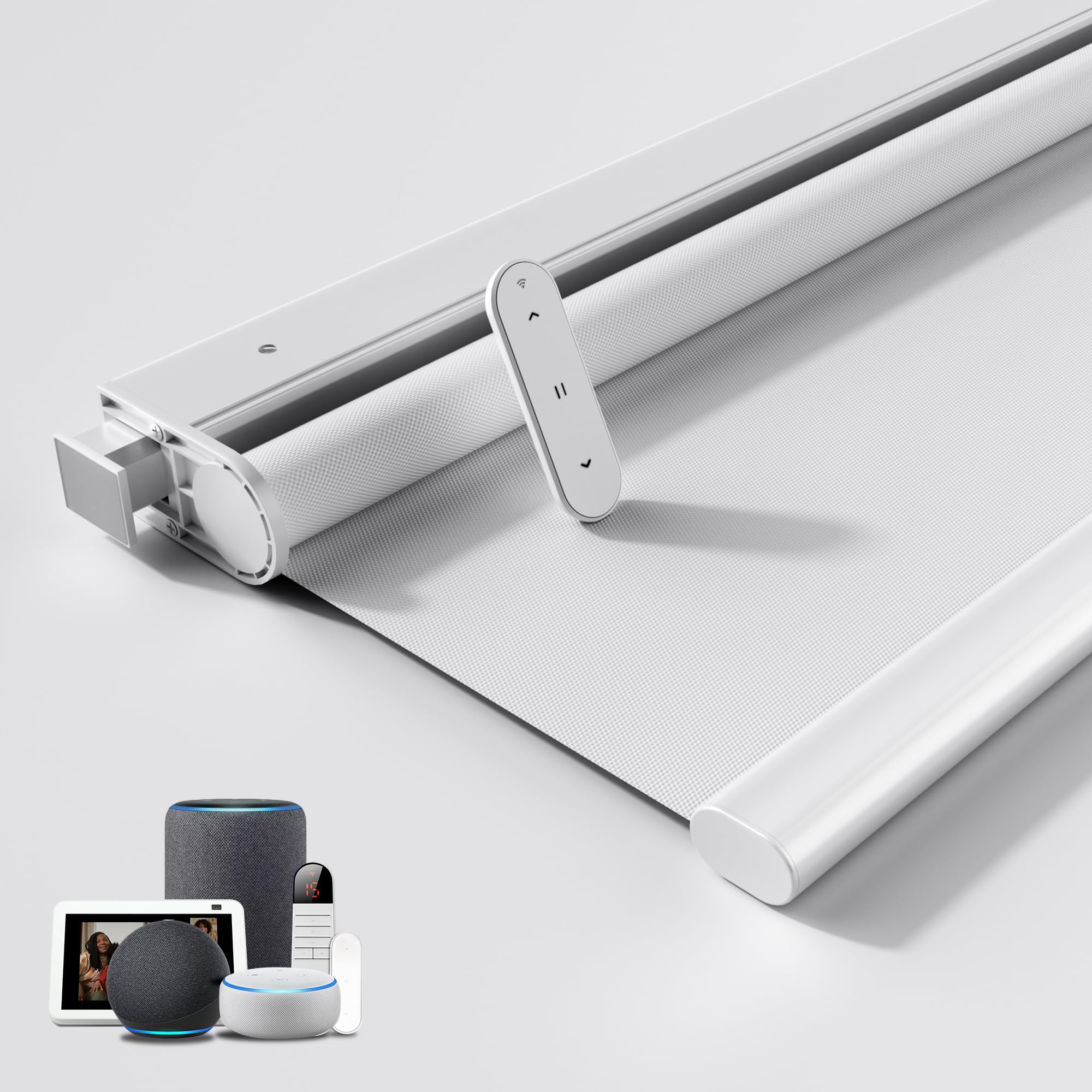 Grandekor No Drill Motorized Blinds with Remote, Blackout Roller Shade Electric Smart Remote Control Blinds, Fit for APP and Voice Control