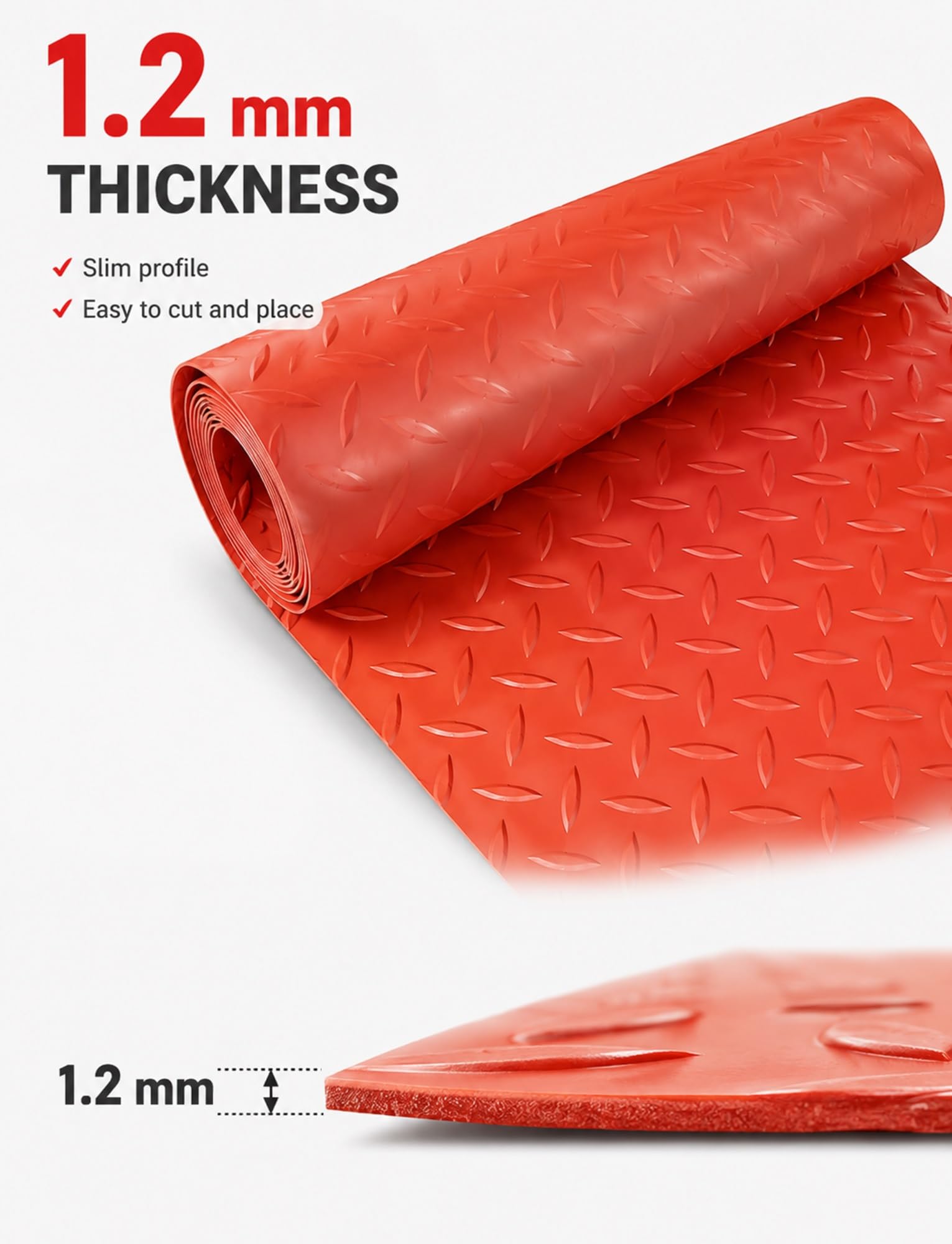 Rouleau de tapis de cuisine pro en PVC, étanche et antidérapant 1,2 mm | Sol souple découpable à relief pour restaurant, garage, atelier, couloir et espace utile(Red,120x700 cm)