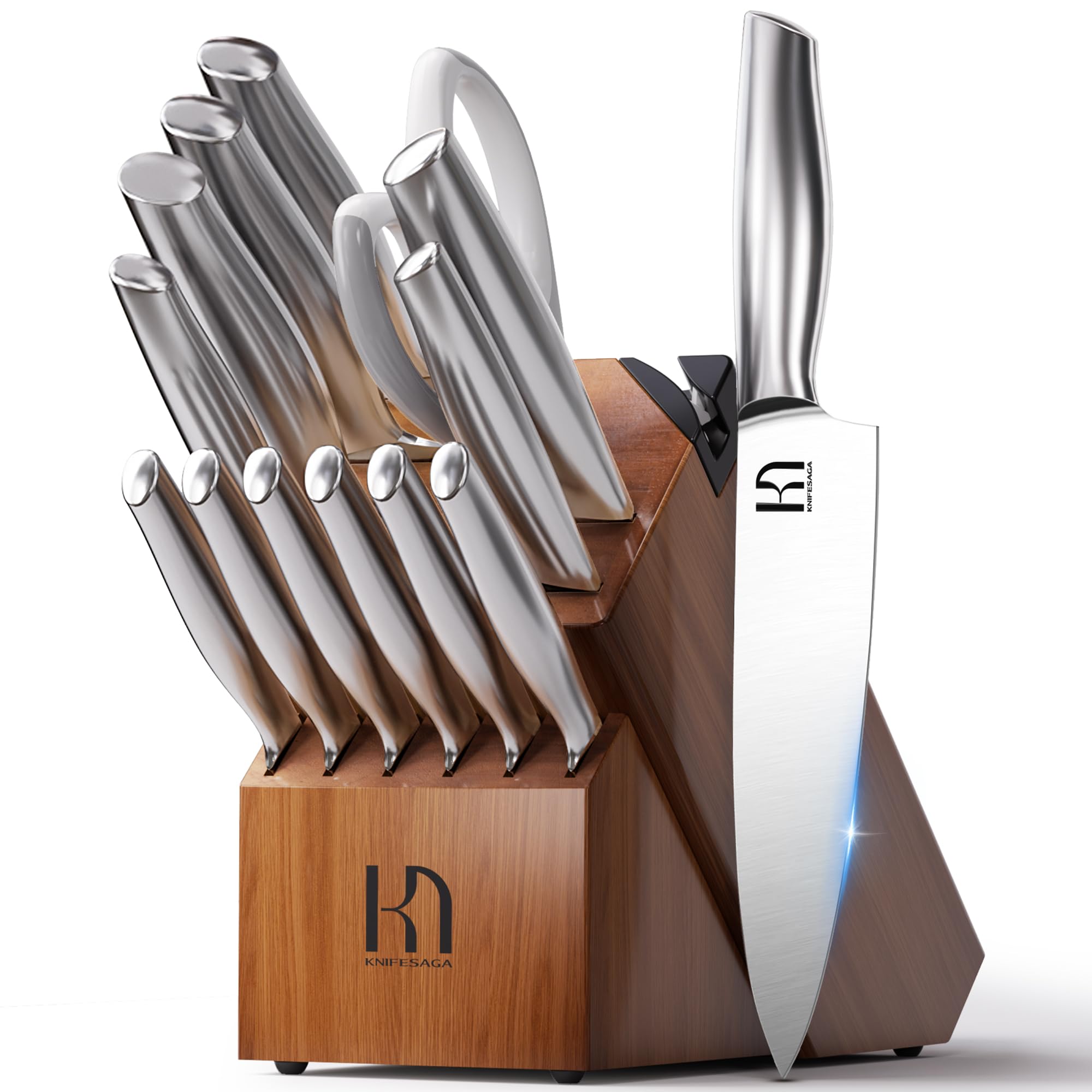 KnifeSaga 14-piece knife block set with built-in sharpener