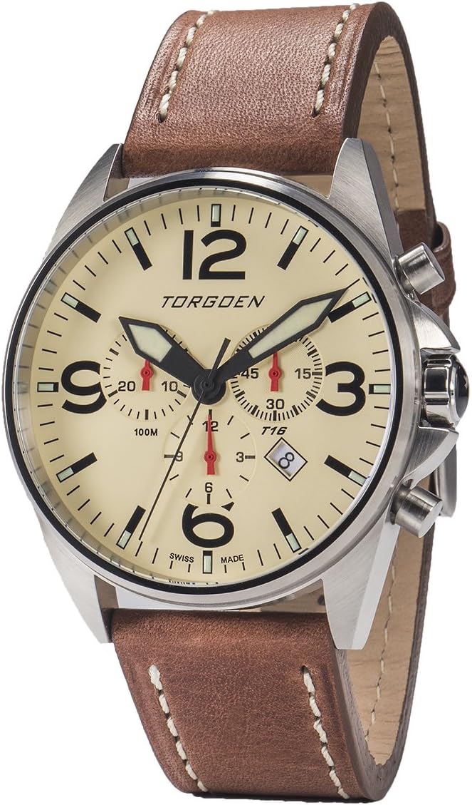 Torgoen T16 Cream Chronograph 44mm | Leather Strap