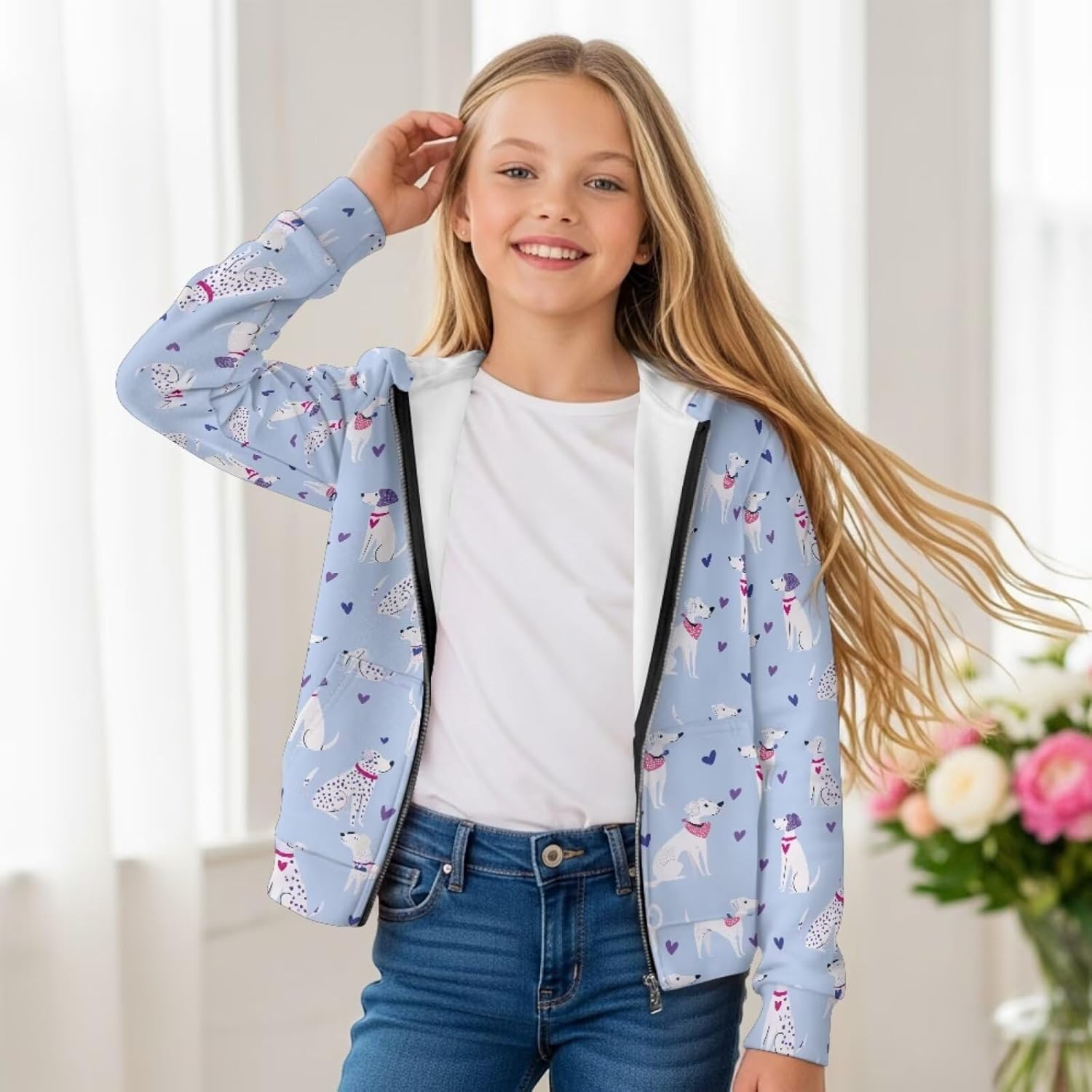 Girls Zipper Hoodies Animal Print Lightweight Sweatshirt