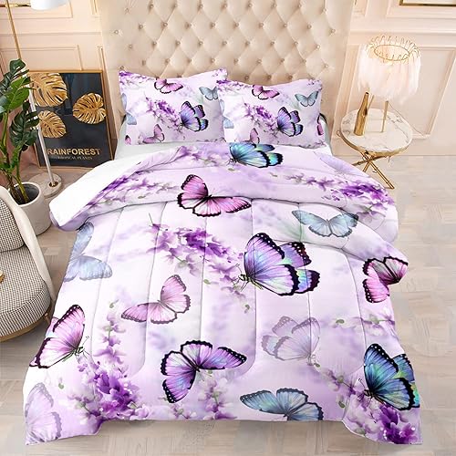 Juego de edredón de mariposa lavanda para niñas y adultos, juego de ropa de cama con patrón de mariposa colorido, juego de cama de mariposas disponible en Yaxa Mexico