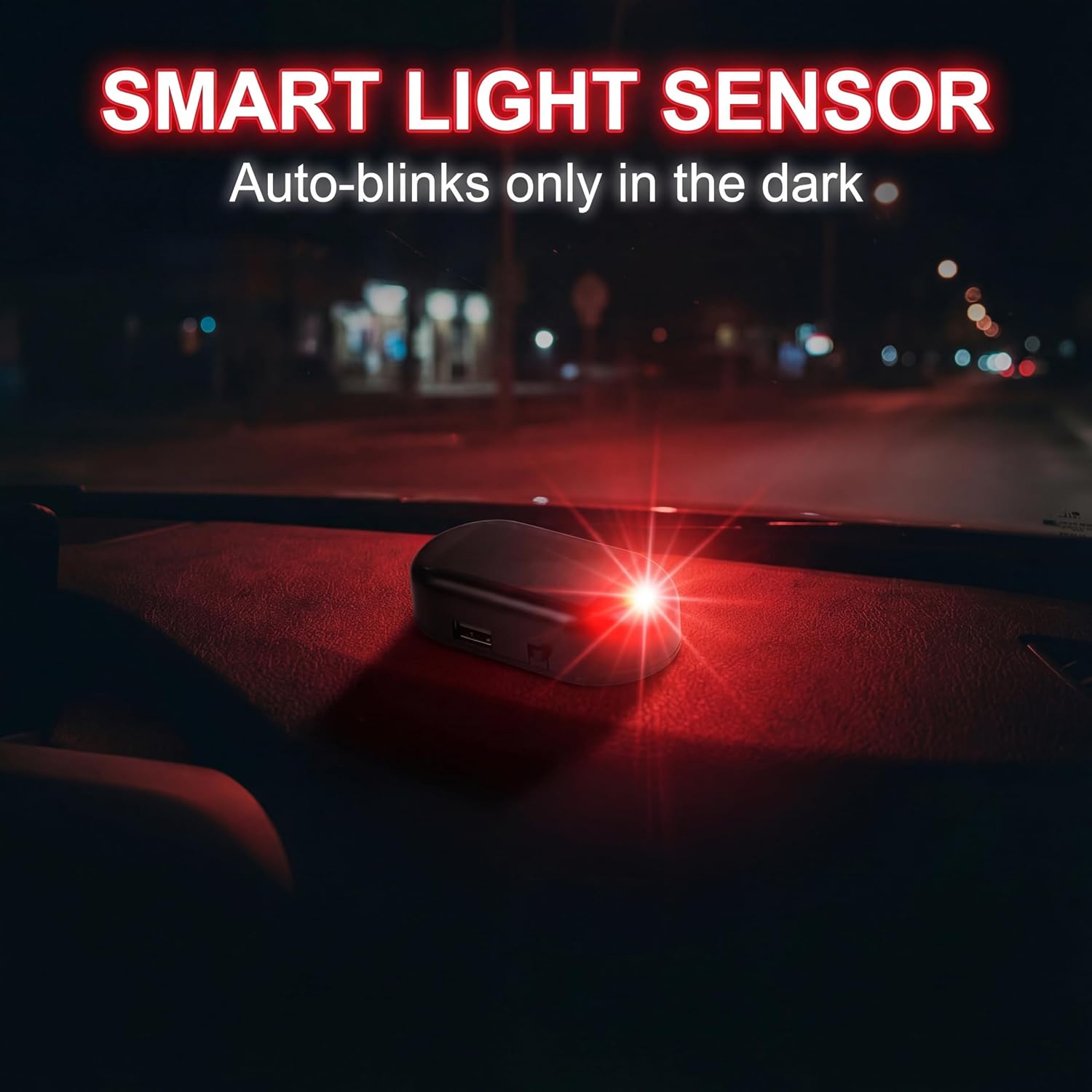 2Pcs Car Solar Power Simulated Dummy Alarm Device Anti-Theft LED Flashing Security Light Fake Lamp Automotive Warning Interior Safety Lights with USB Charger Port